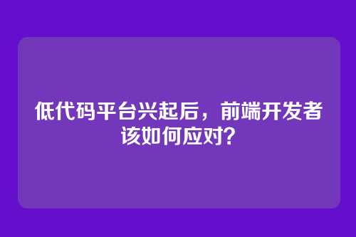低代码平台兴起后，前端开发者该如何应对？
