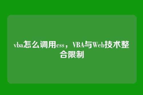 vba怎么调用css，VBA与Web技术整合限制