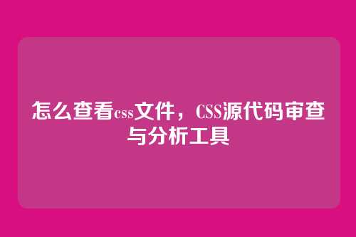 怎么查看css文件，CSS源代码审查与分析工具