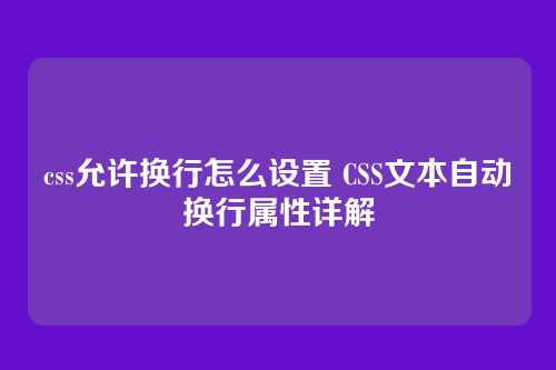 css允许换行怎么设置 CSS文本自动换行属性详解
