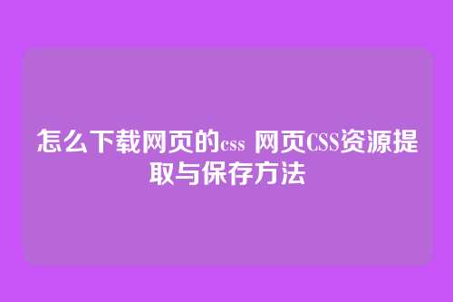 怎么下载网页的css 网页CSS资源提取与保存方法