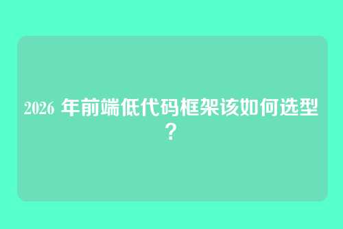 2026 年前端低代码框架该如何选型？