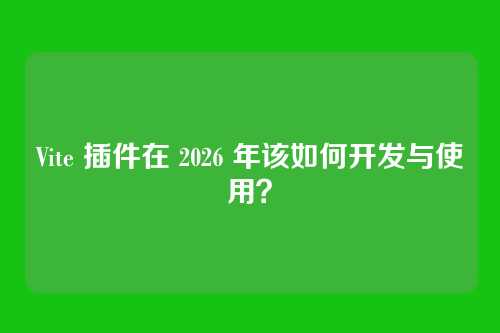 Vite 插件在 2026 年该如何开发与使用？
