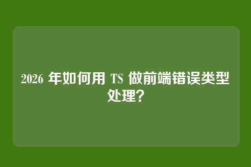 2026 年如何用 TS 做前端错误类型处理？