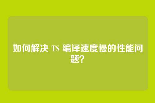如何解决 TS 编译速度慢的性能问题？