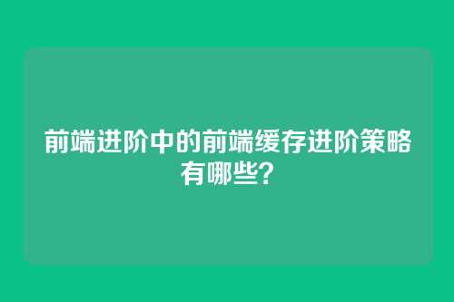 前端进阶中的前端缓存进阶策略有哪些？