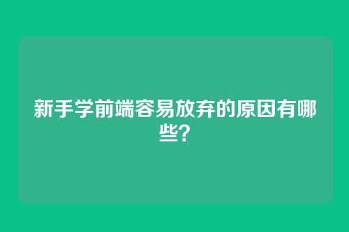 新手学前端容易放弃的原因有哪些？